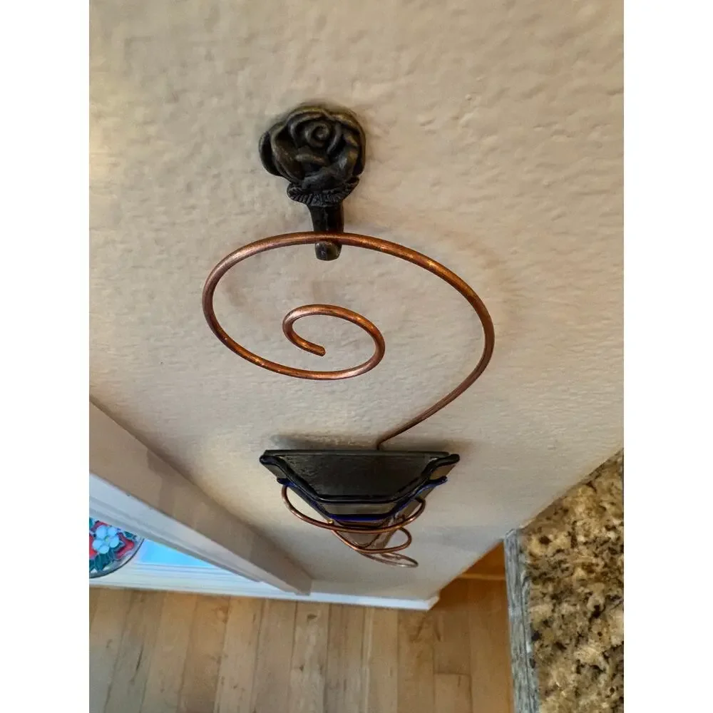 Cobalt Art Glass and Copper Wall Sconce Vase
